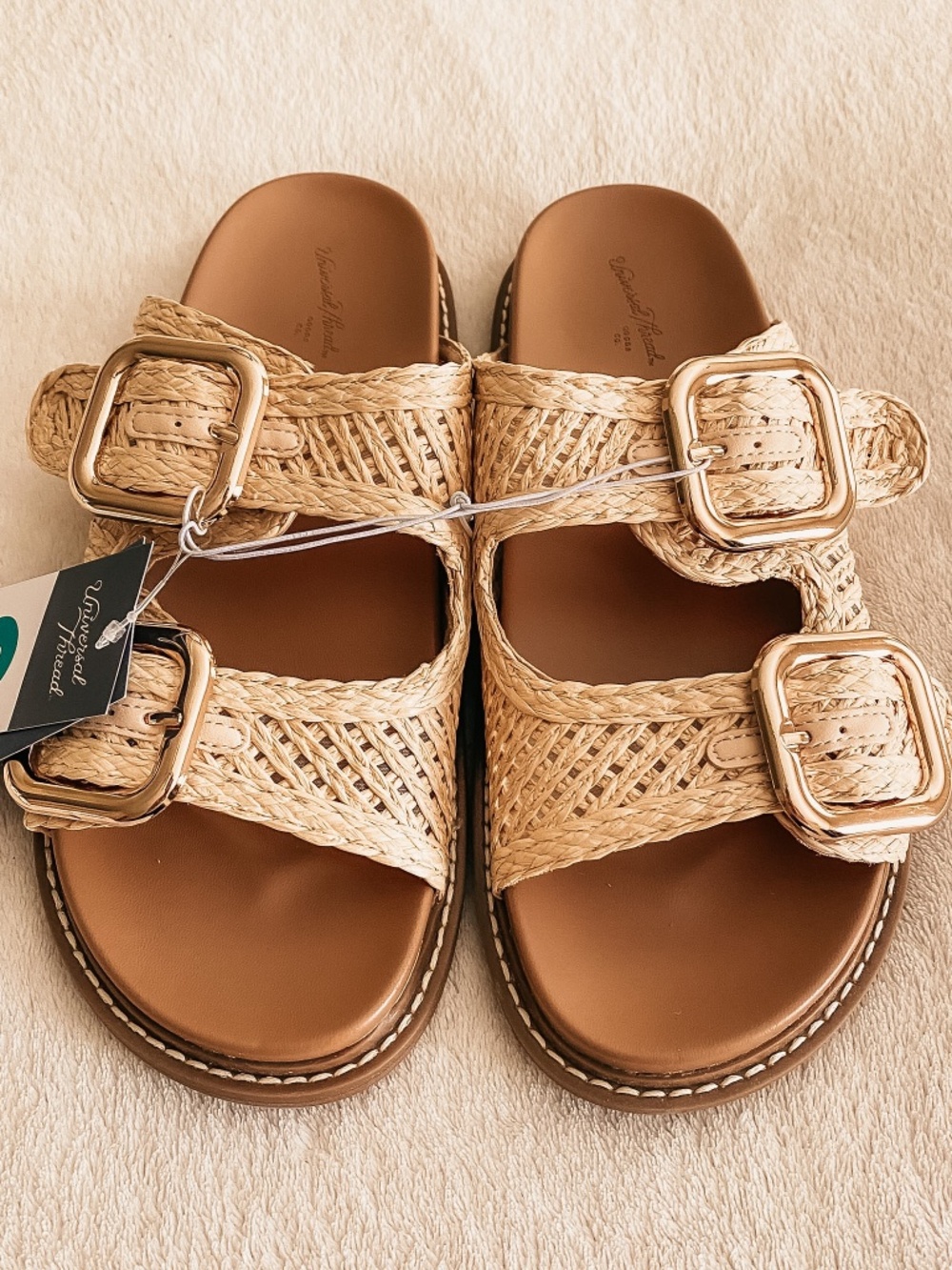 NEW Universal Thread Collin Tan Woven Double Buckle Slide Sandals Women 8 - Picture 3 of 6